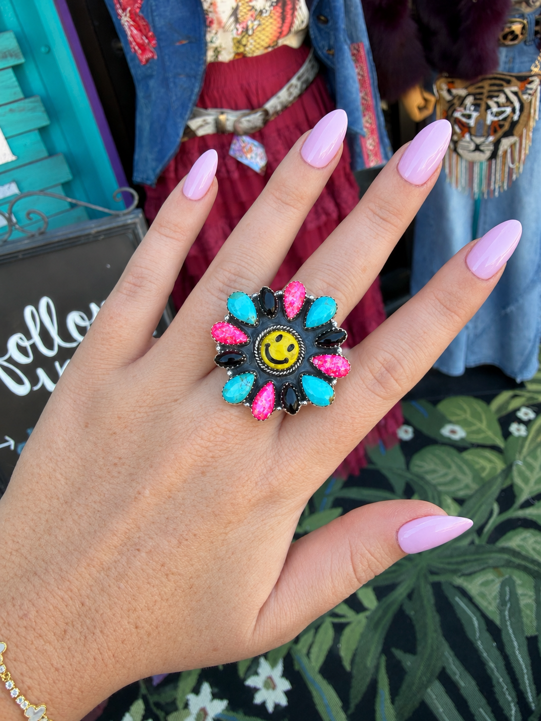 Happy Days Smiley Checkered Stone Rings - Made to Order
