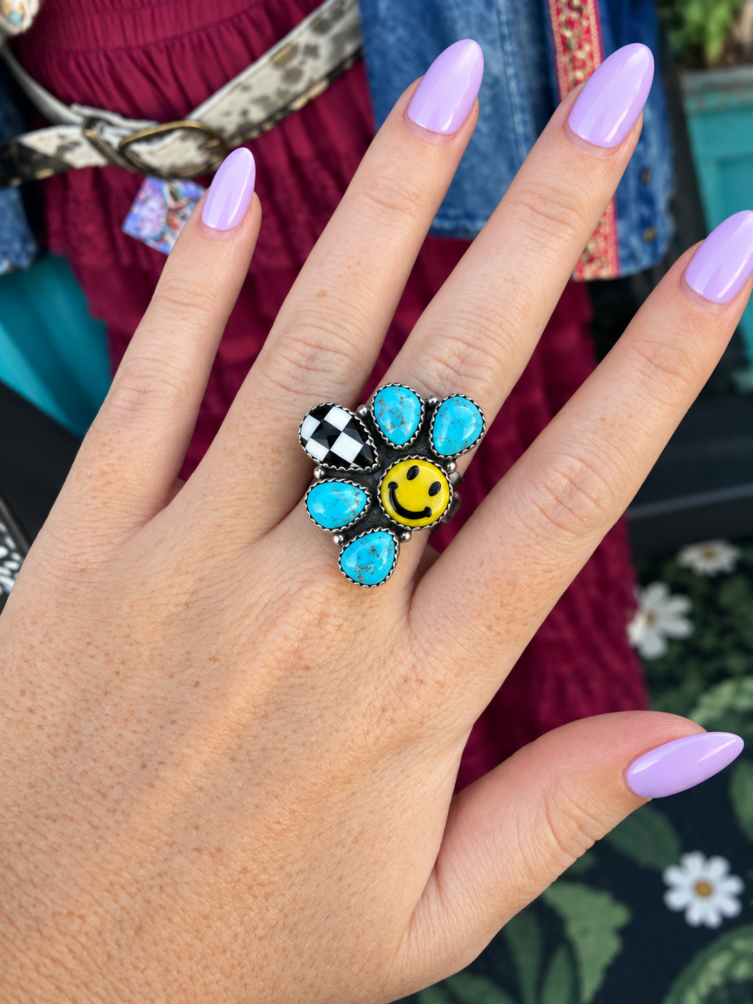 Happy Days Smiley Checkered Stone Rings - Made to Order
