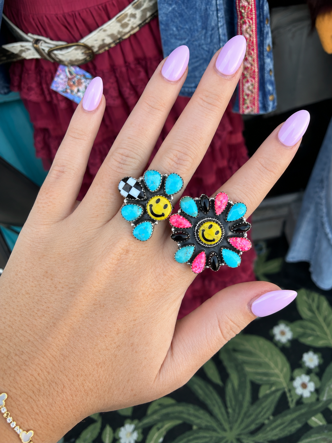 Happy Days Smiley Checkered Stone Rings - Made to Order