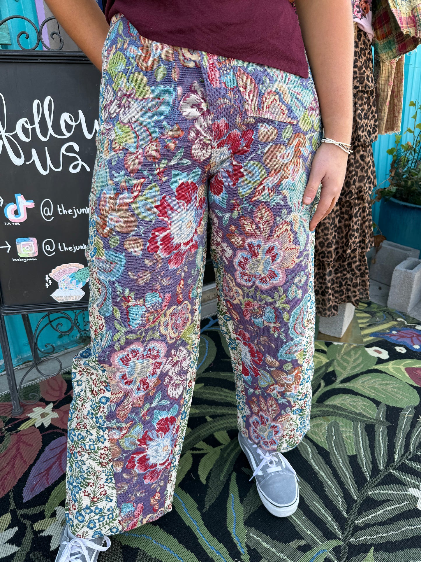 Vintage Tapestry Mixed-Print Wide-Leg Barrel Fit Pants