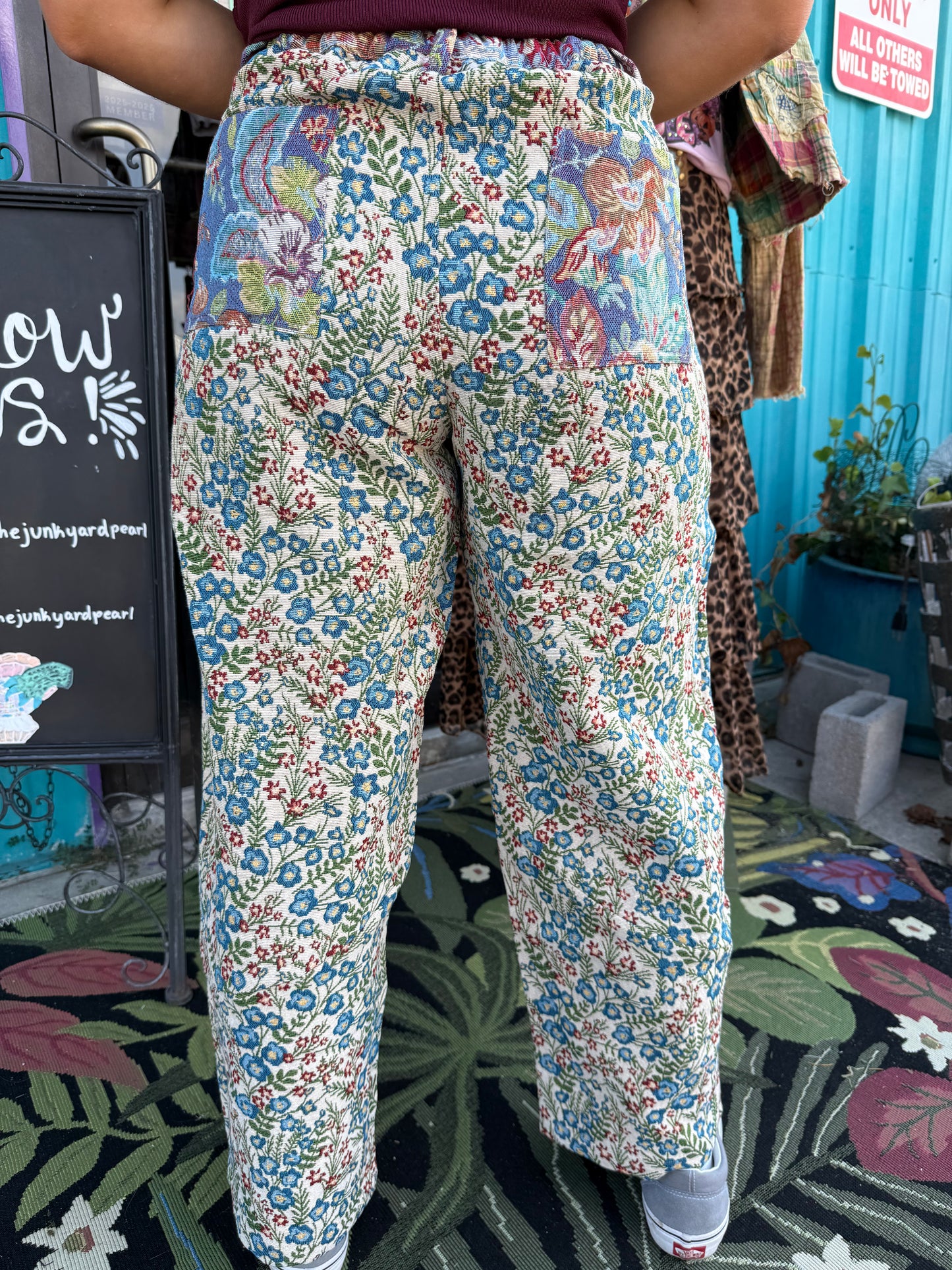 Vintage Tapestry Mixed-Print Wide-Leg Barrel Fit Pants