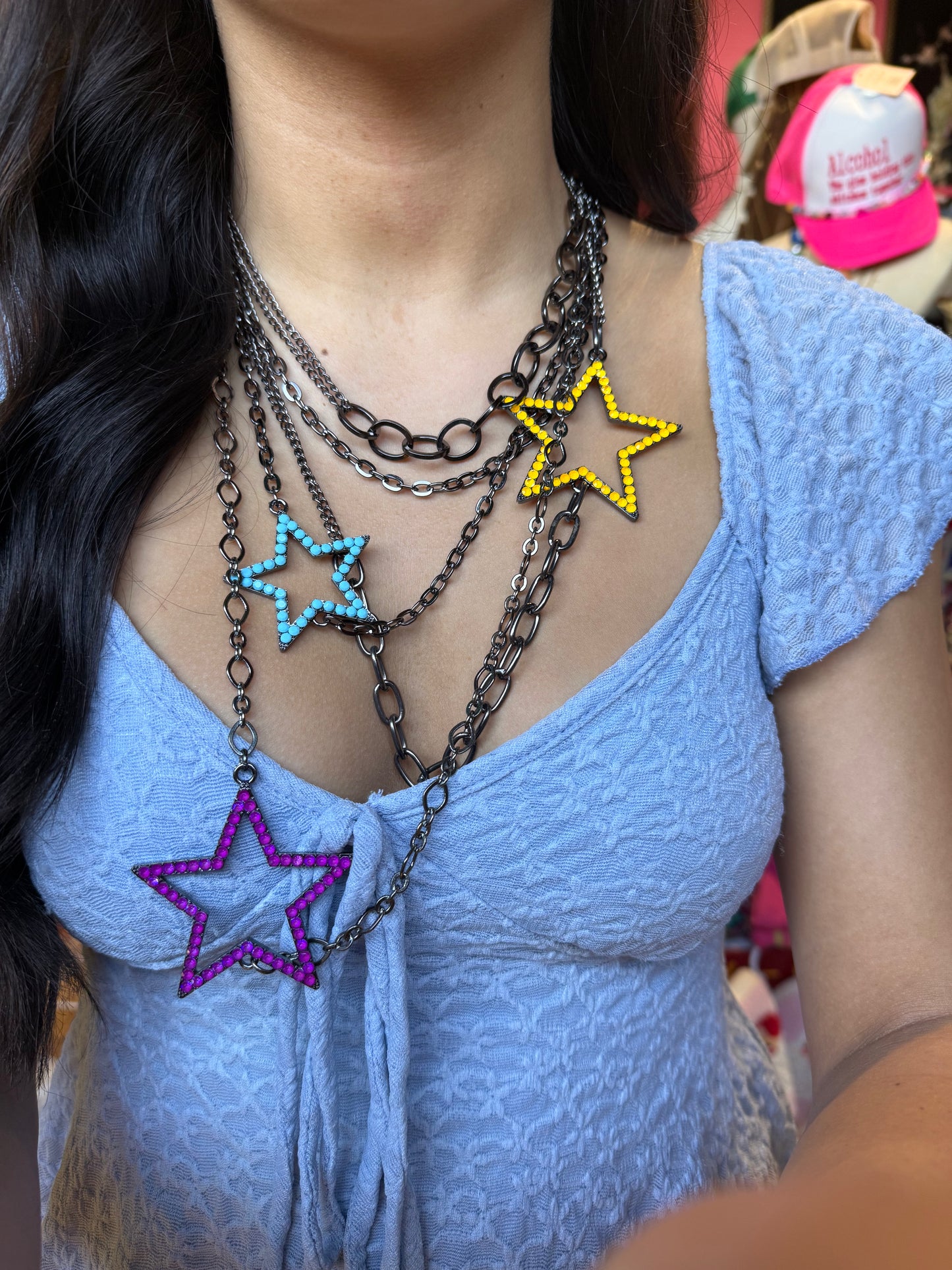 Super Star colored rhinestones necklace