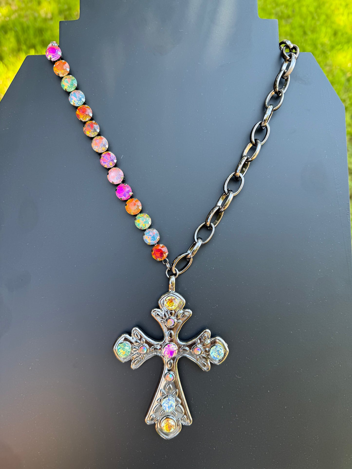 Gunmetal Multi Cross Necklace