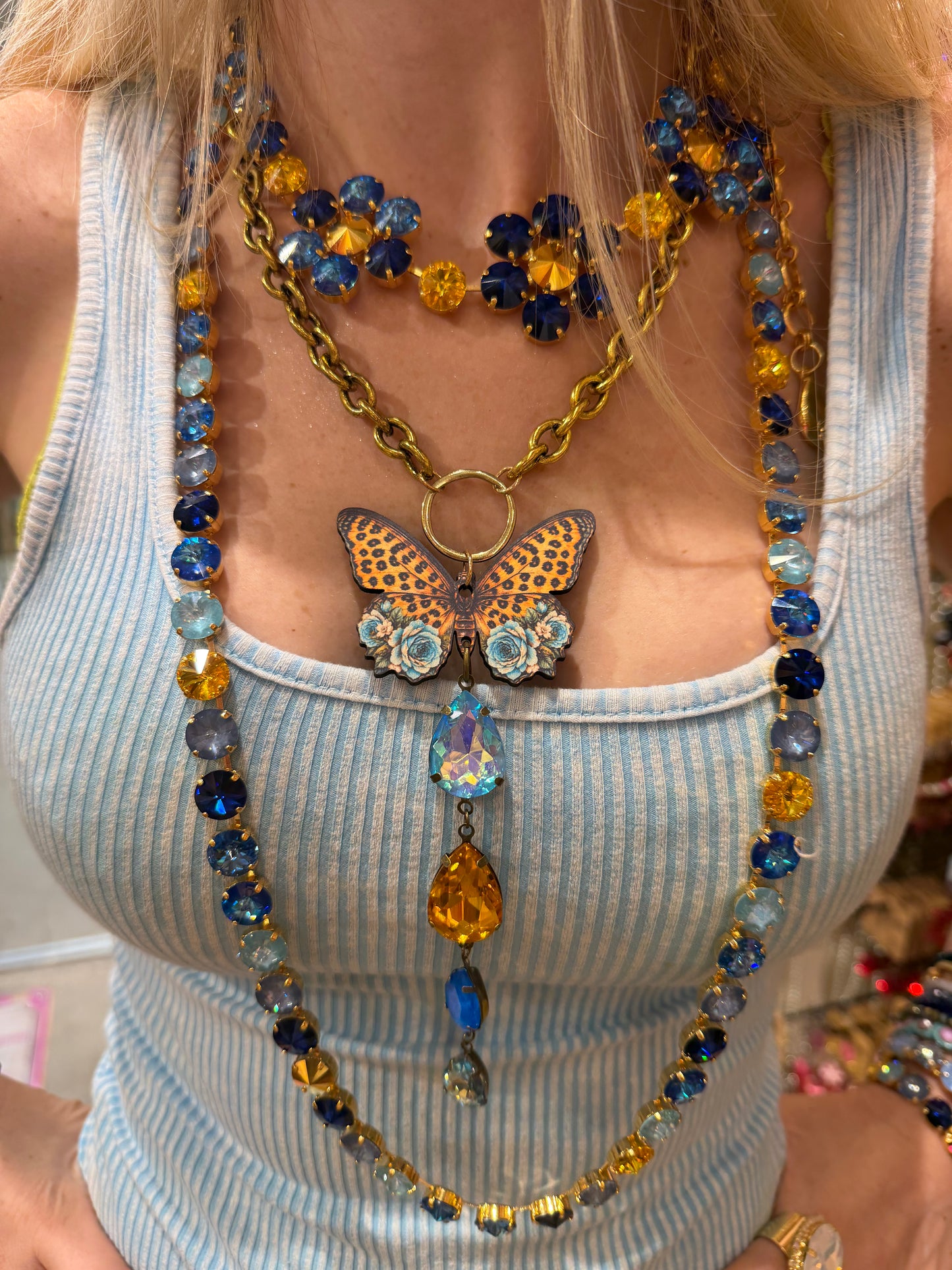 Blue Drop Butterfly Necklace