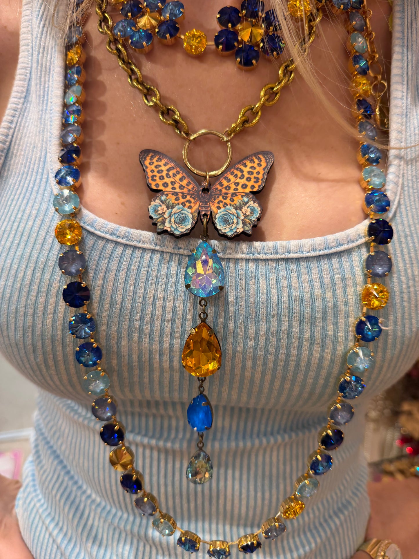 Blue Drop Butterfly Necklace