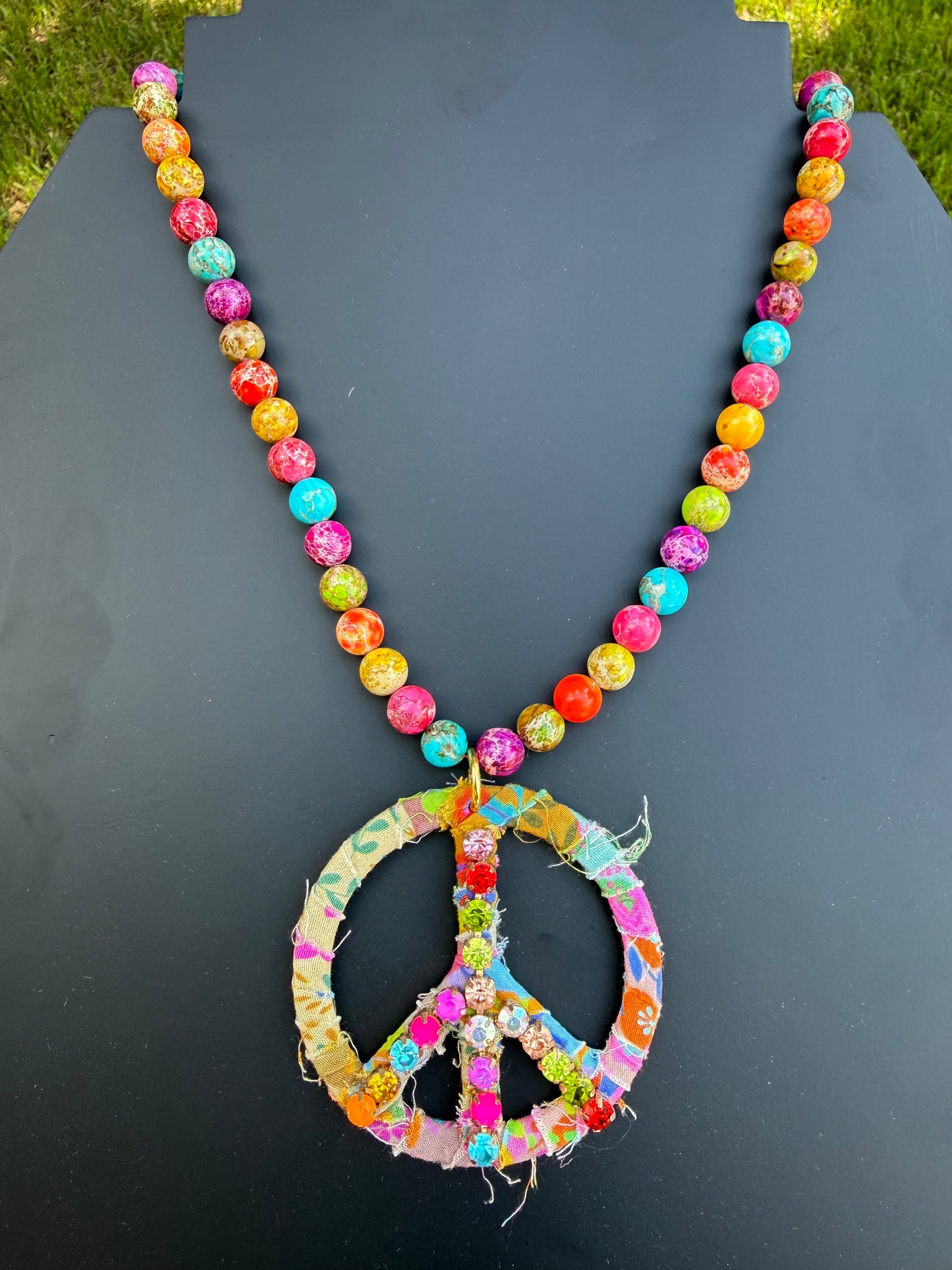 Hippie Beaded Peace Sign Necklace
