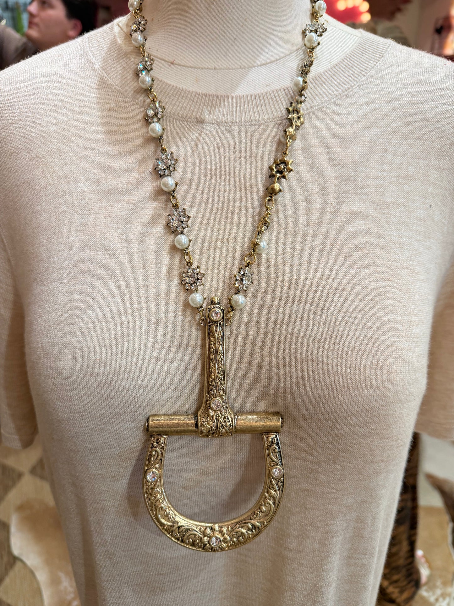 Large Horse Bit Pearl Necklace