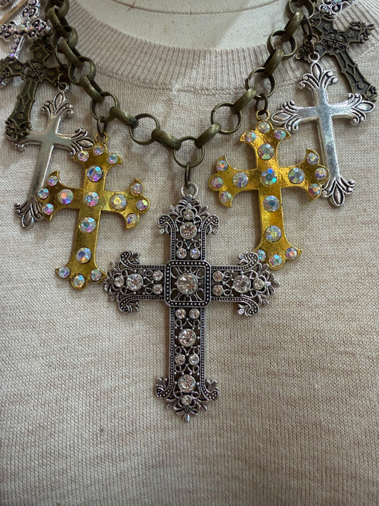 Mixed Metal Cross Necklace