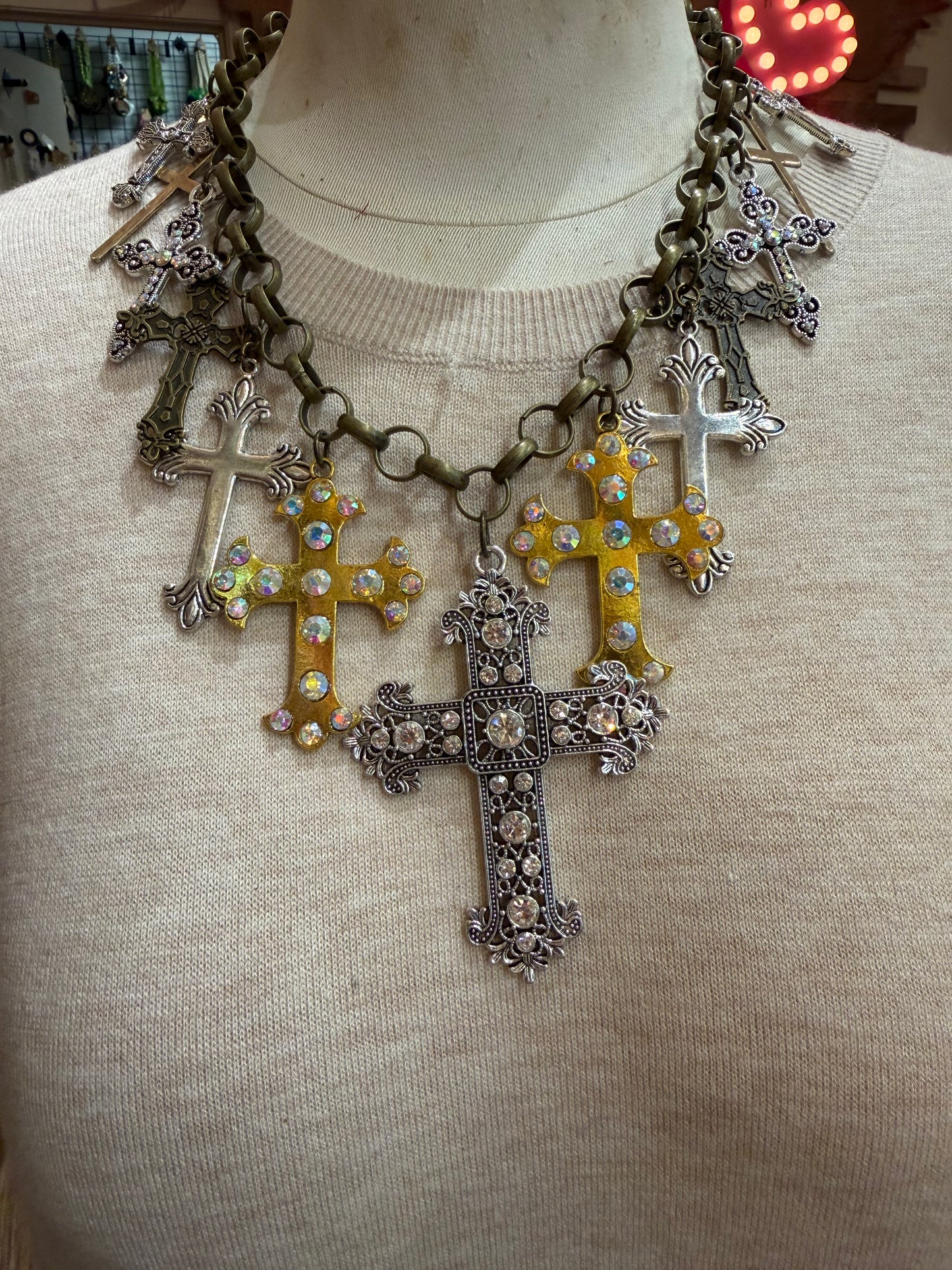 Mixed Metal Cross Necklace