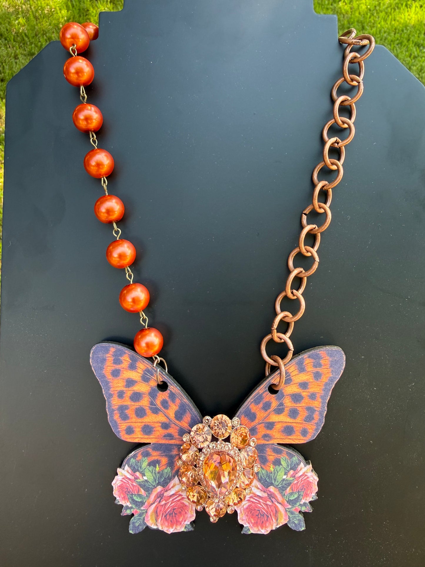 Champagne Leopard Butterfly Necklace