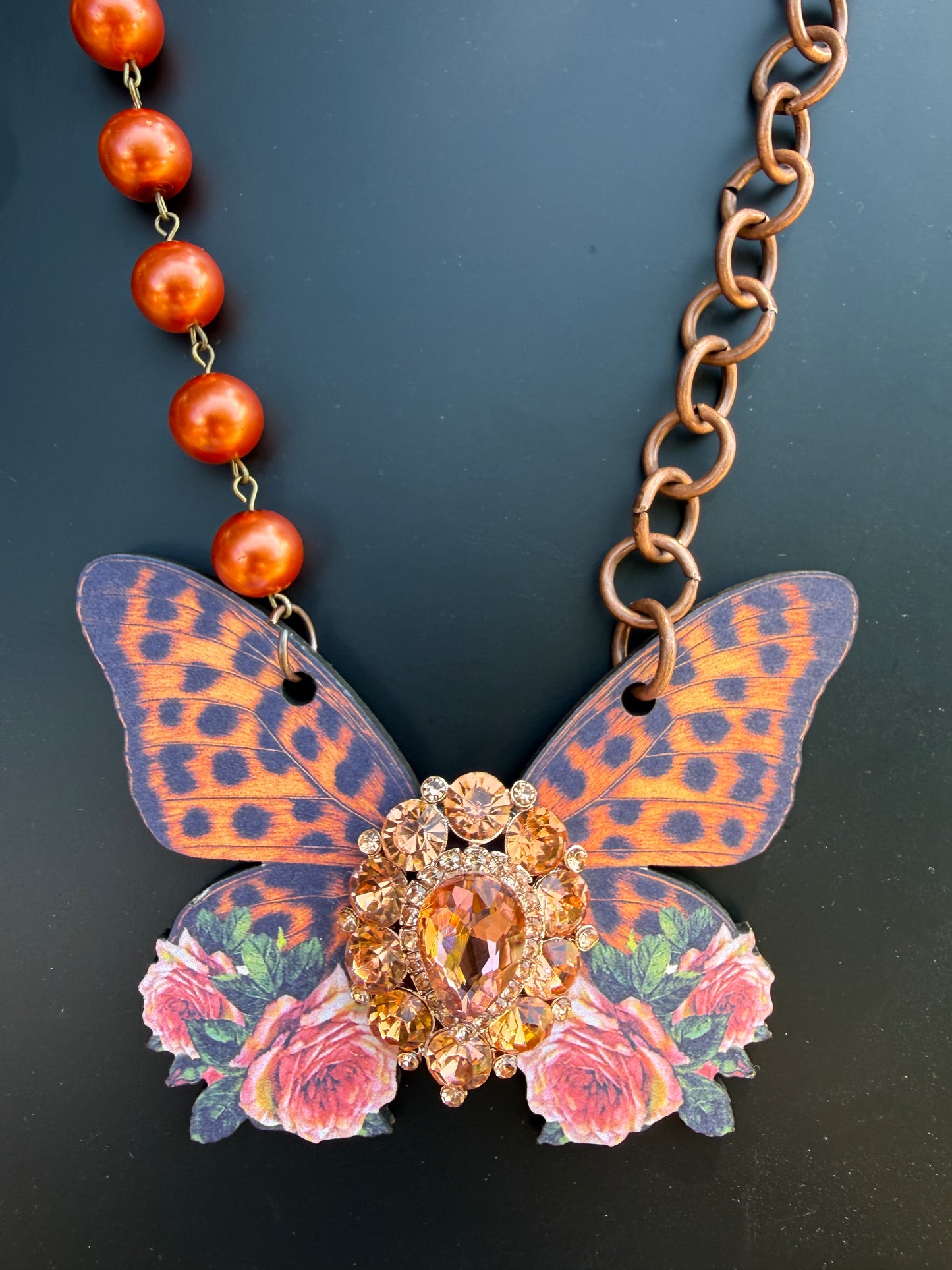 Champagne Leopard Butterfly Necklace