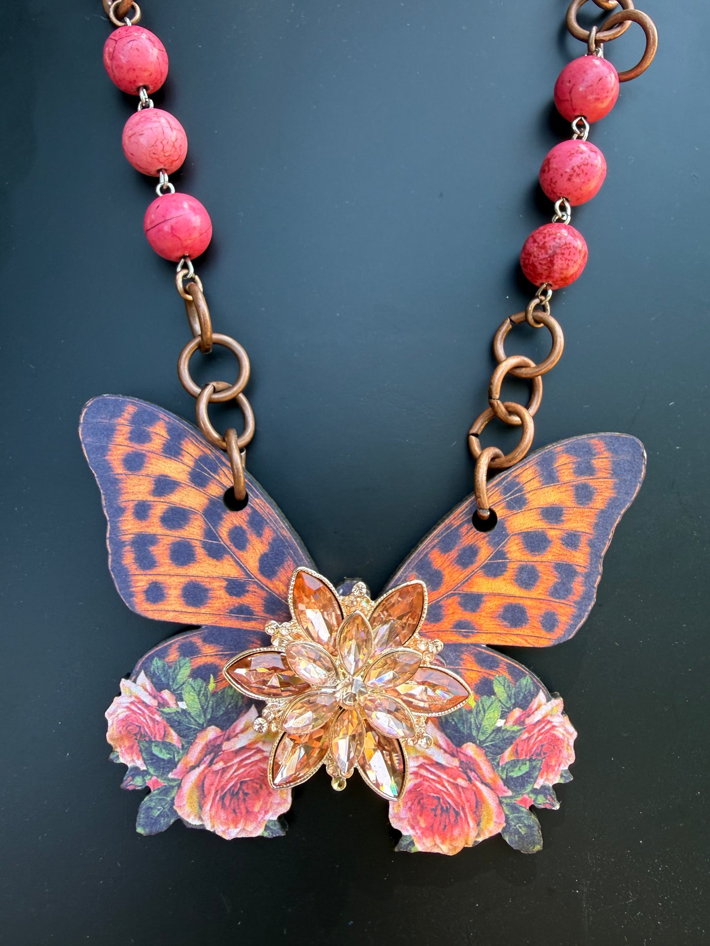 Flower Burst Leopard Butterfly Necklace