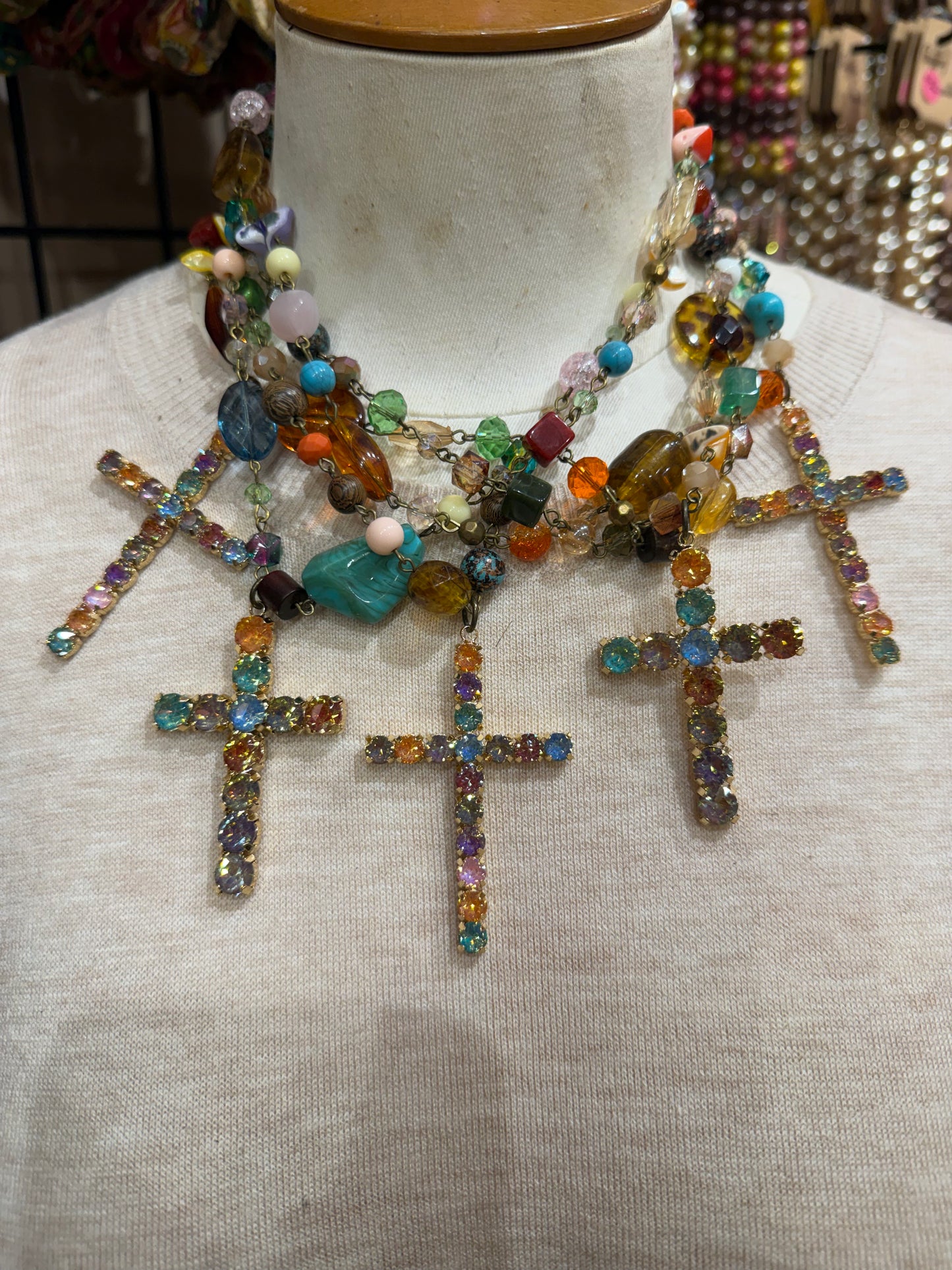 Pastel Cross Beaded Necklace