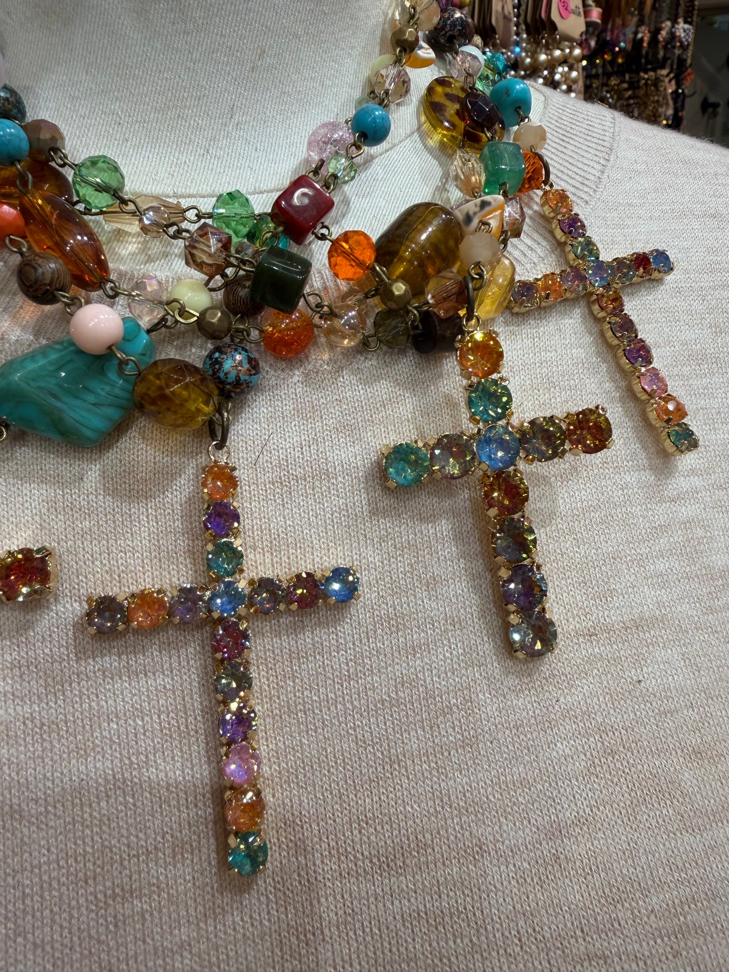 Pastel Cross Beaded Necklace