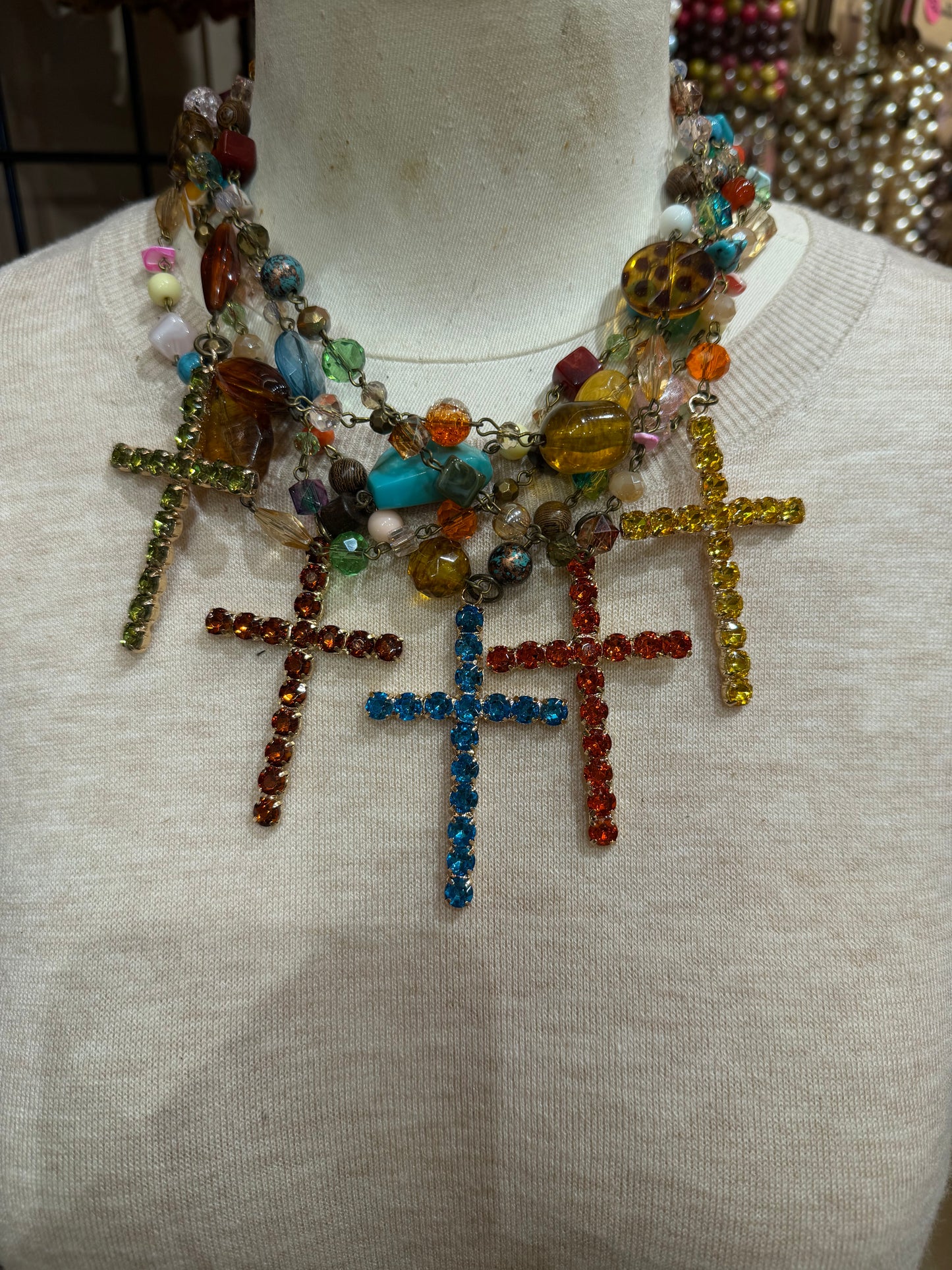 Multi Cross Beaded Necklace