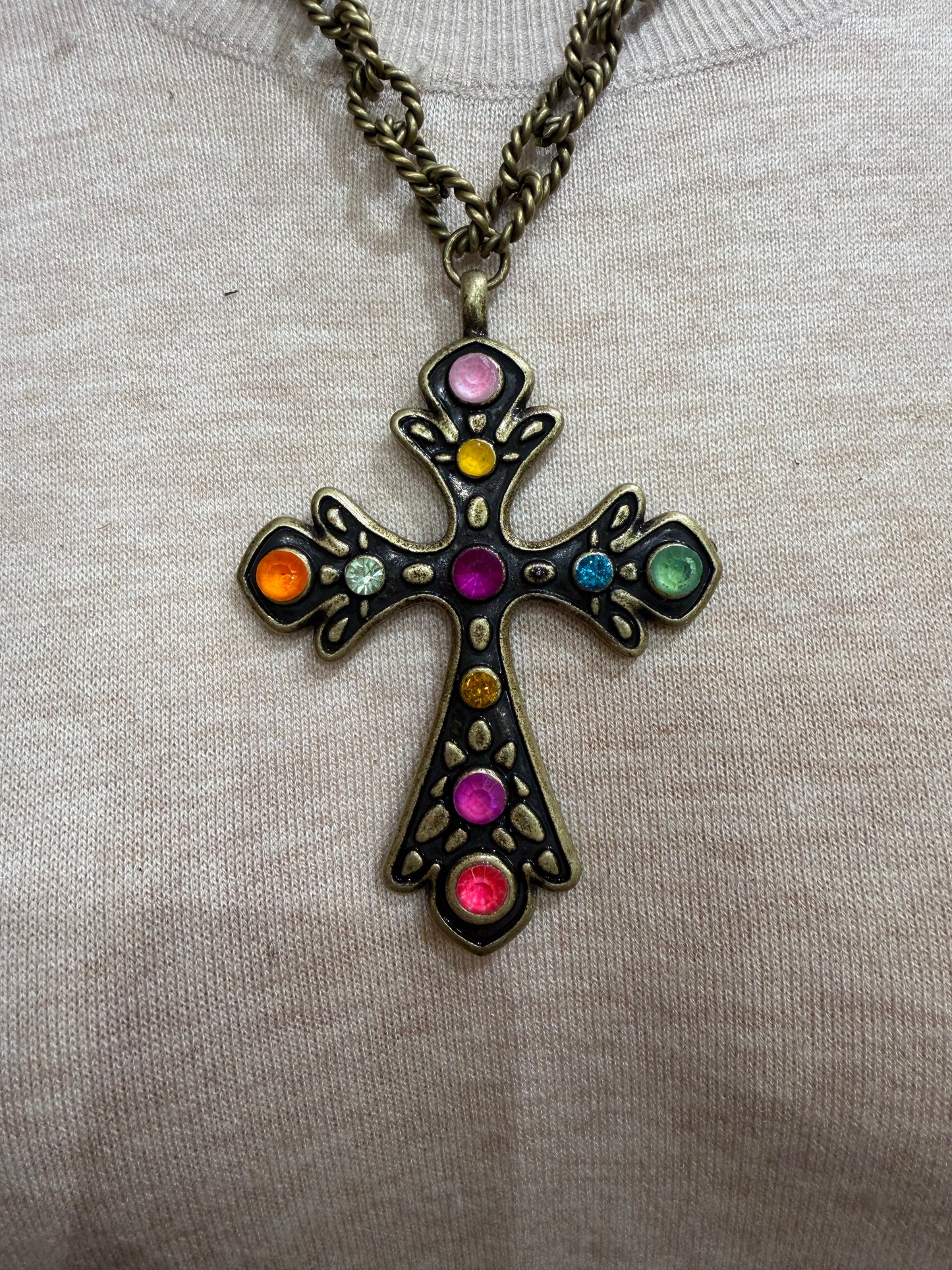 Multi Color Crystal Cross Necklace