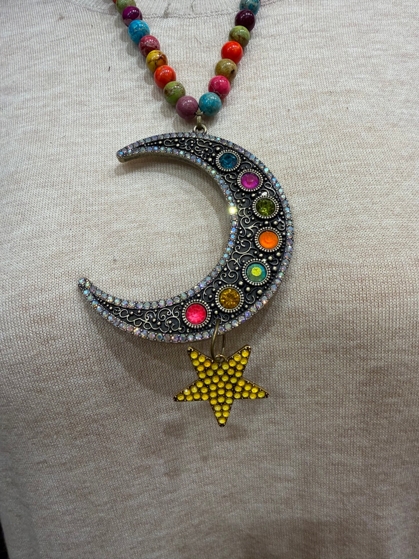 Multi Beaded Moon & Star Necklace