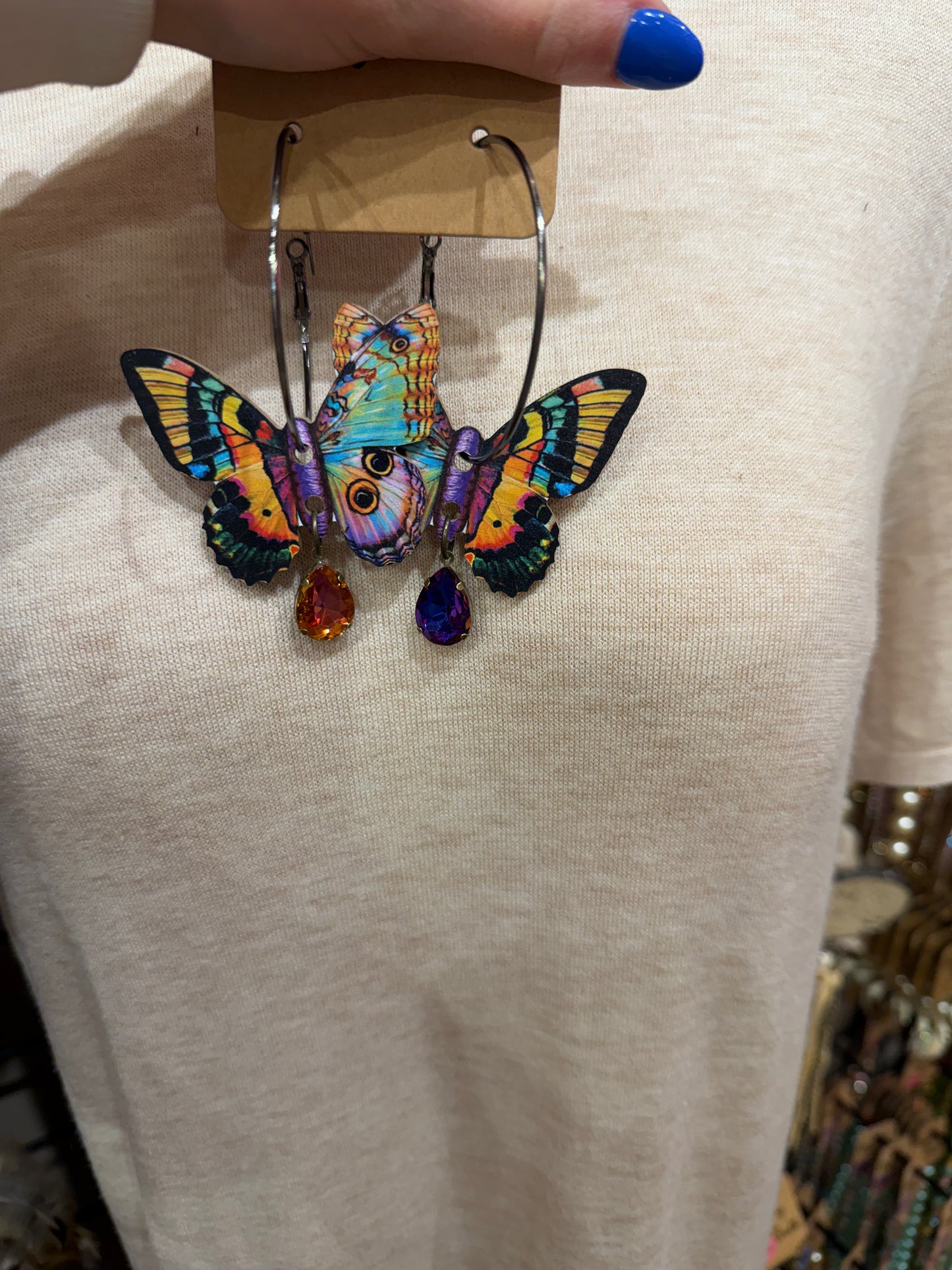 Rainbow Drop Butterfly Earrings