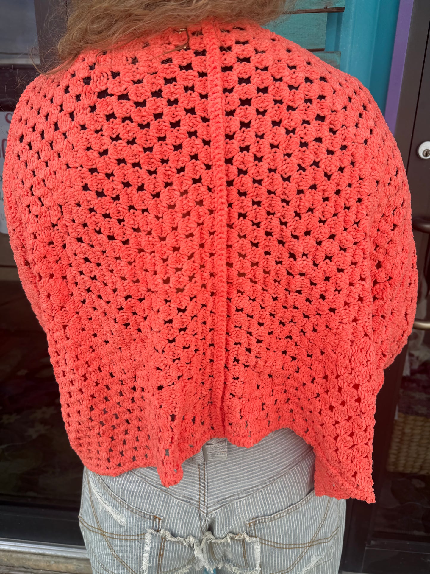 Long Sleeve Chenille Varied Crochet Pattern Open Cardigan