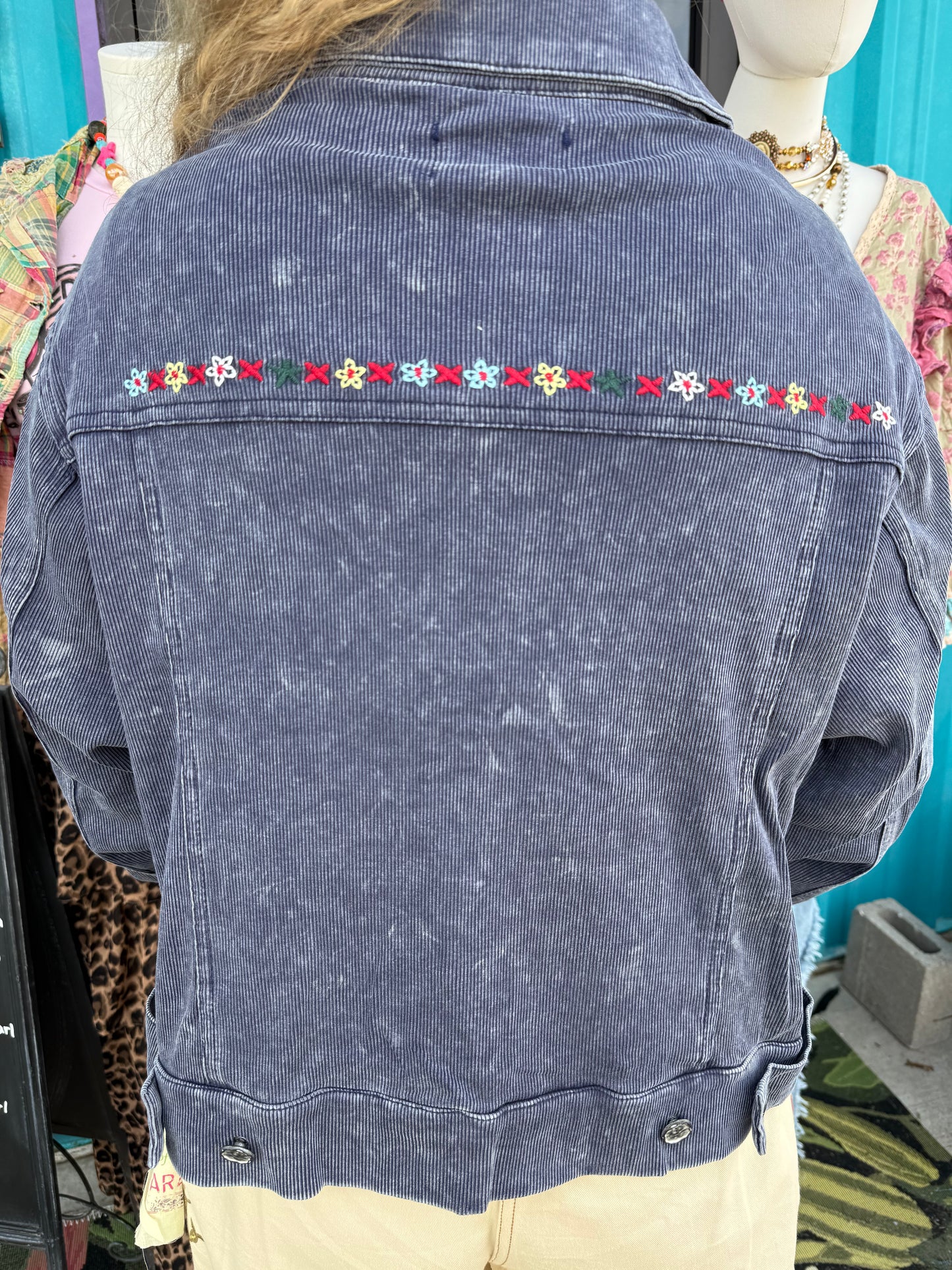 Floral Handcraft Embroidered Vintage Wash Terry Jacket