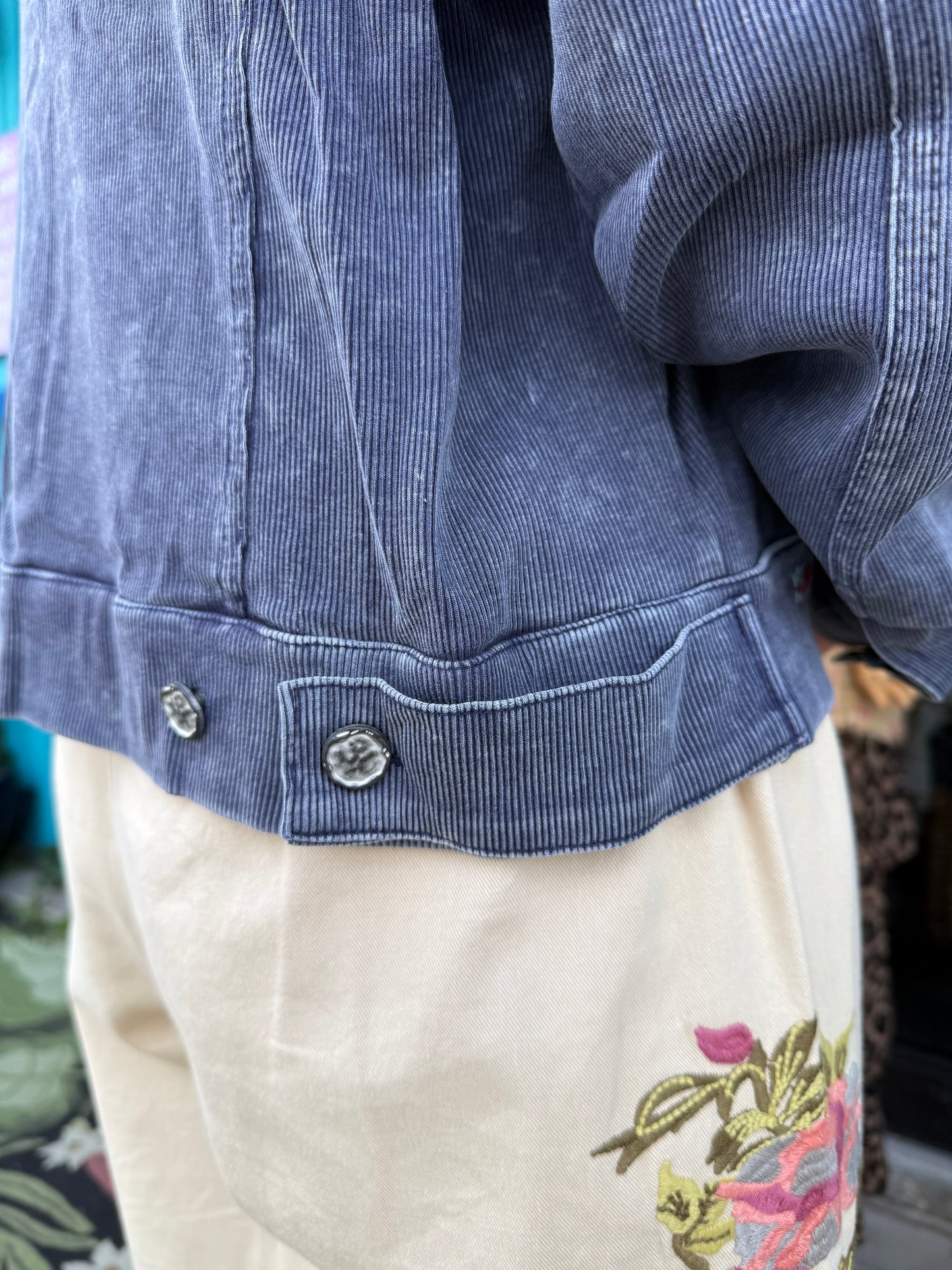 Floral Handcraft Embroidered Vintage Wash Terry Jacket