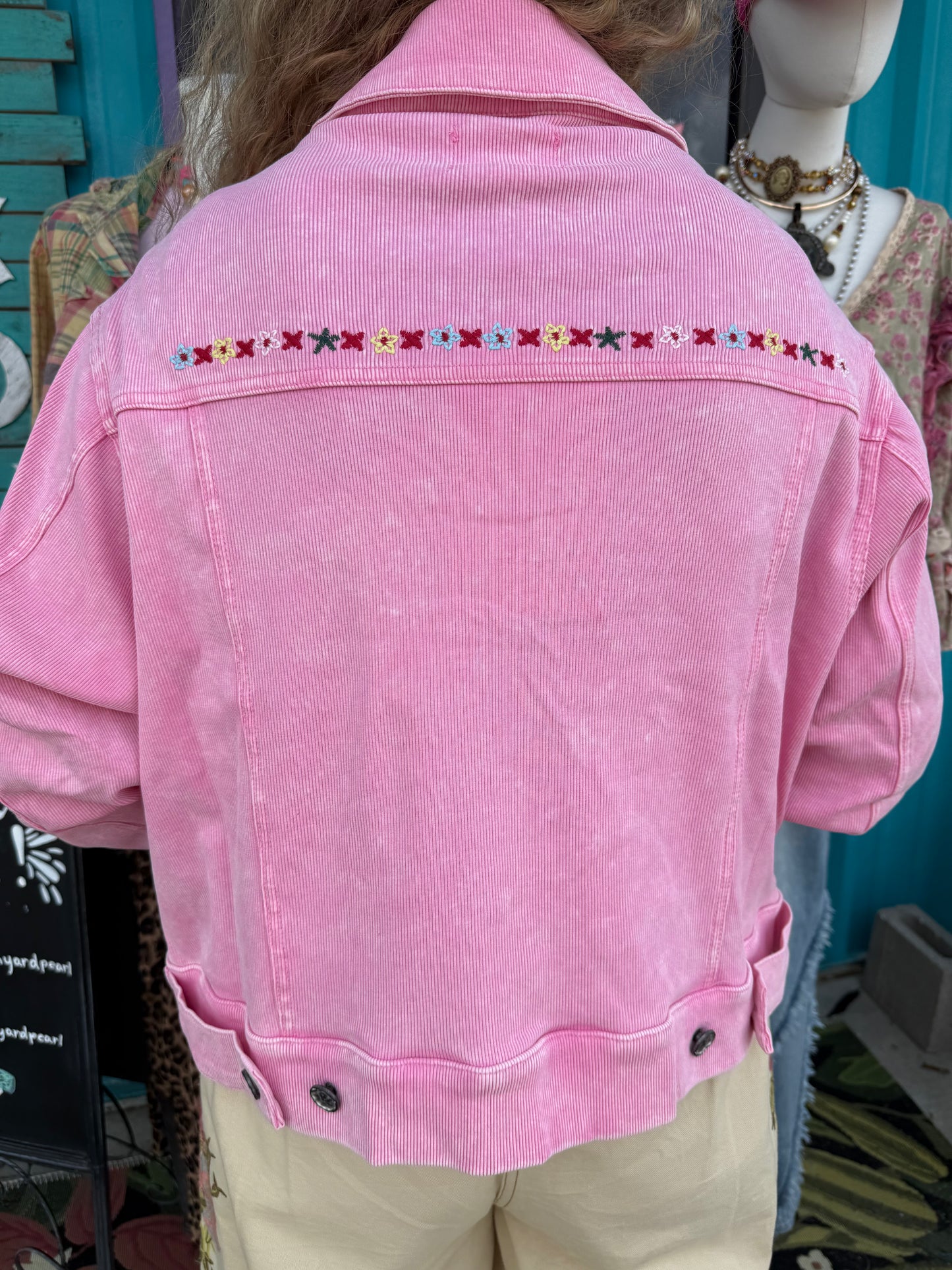 Floral Handcraft Embroidered Vintage Wash Terry Jacket