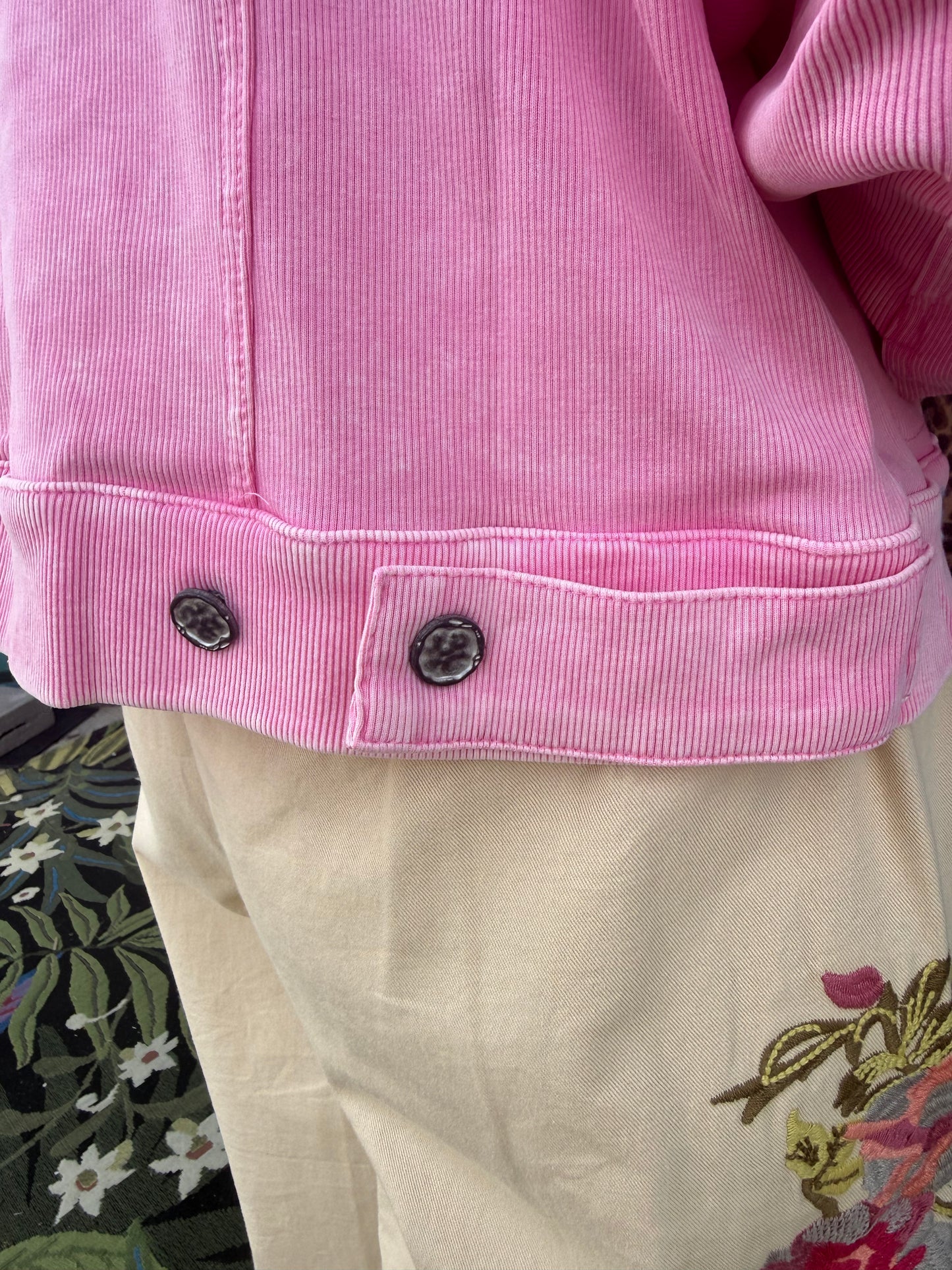 Floral Handcraft Embroidered Vintage Wash Terry Jacket