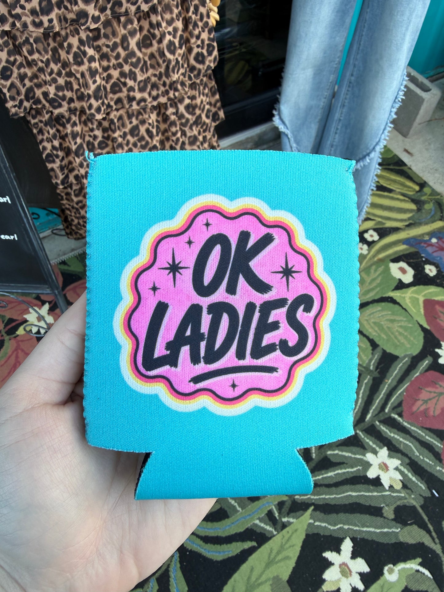 Blue Ok Ladies Junkyard Pearl Koozie