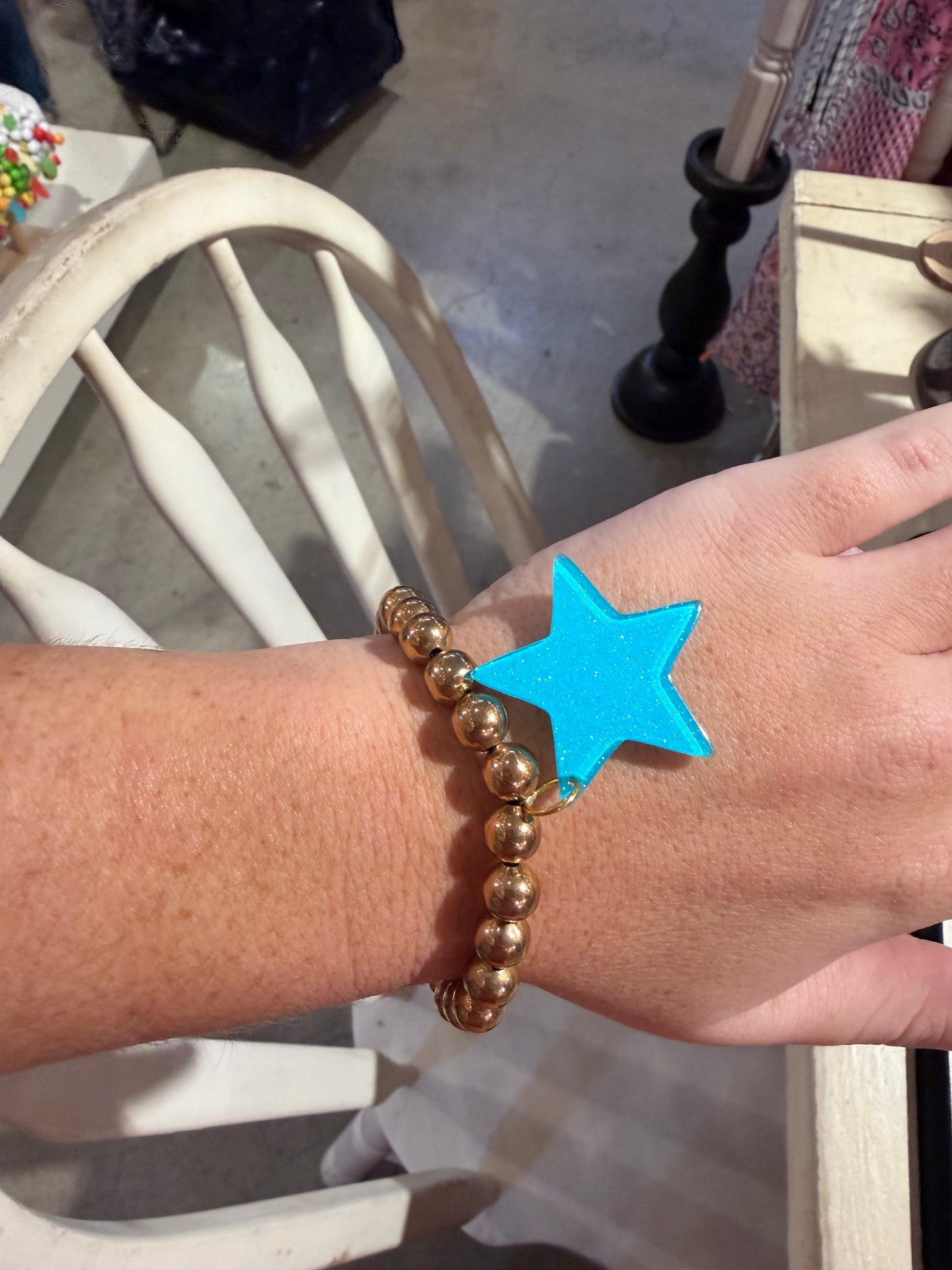 Gold Bead & Blue Star Stretch Bracelet