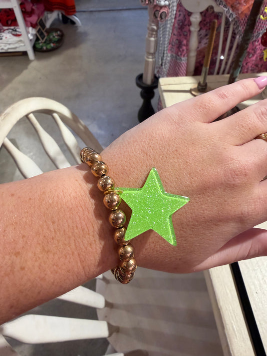 Gold Bead & Green Star Stretch Bracelet