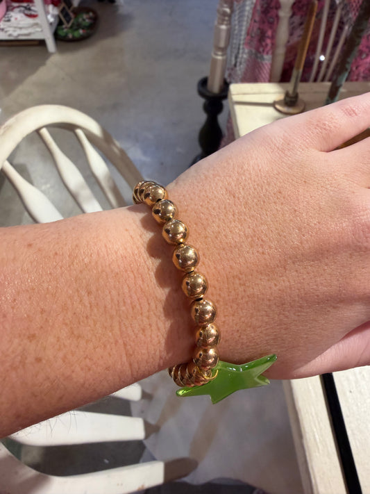 Gold Bead & Green Star Stretch Bracelet