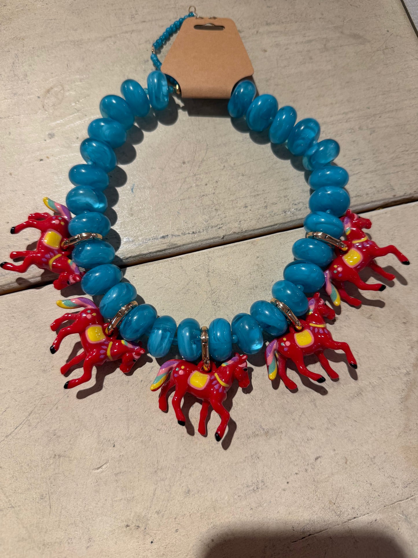 Blue And Red Pony Necklace