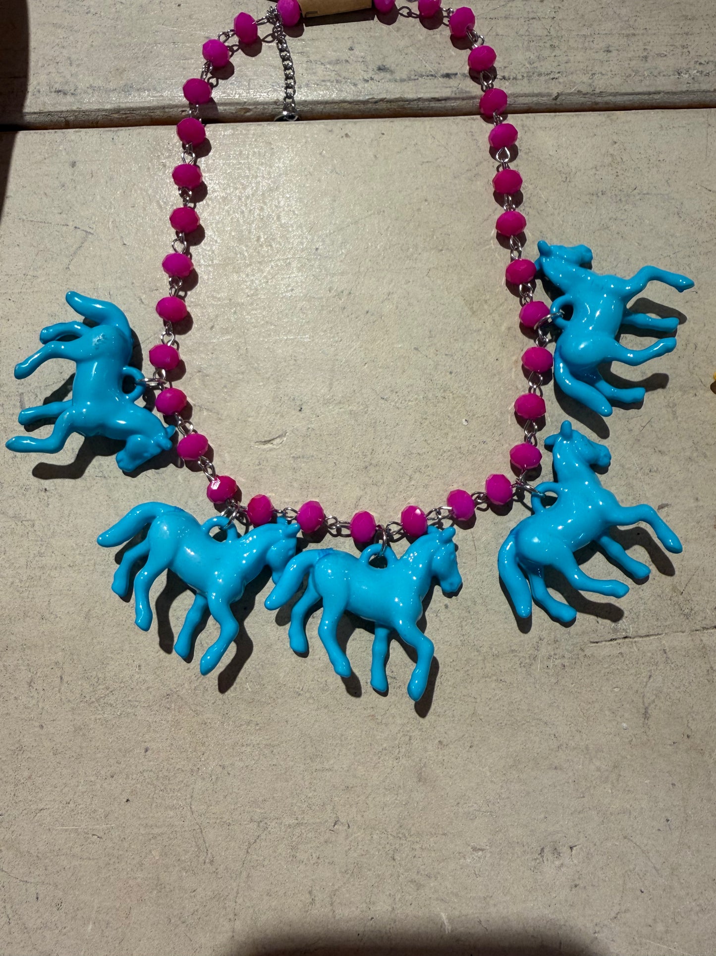 Mini Pink And Blue Pony Necklace