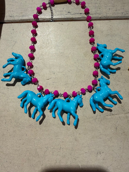 Mini Pink And Blue Pony Necklace