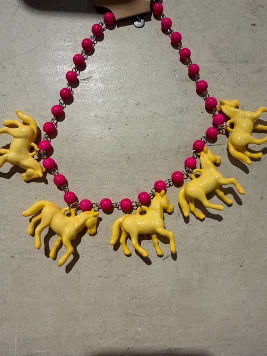 Mini Pink And Yellow Pony Necklace