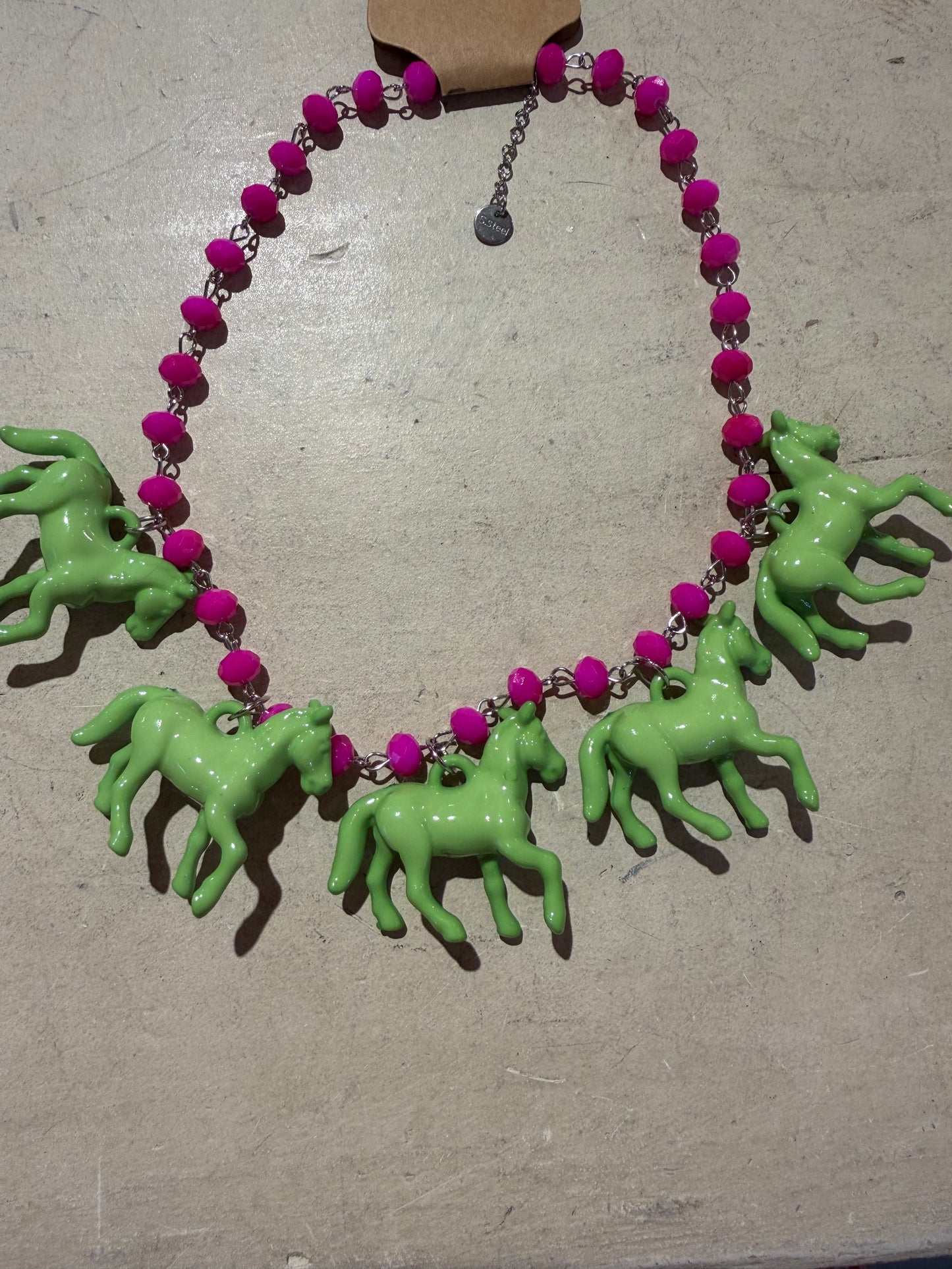 Mini Pink And Green Pony Necklace