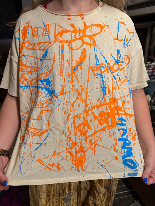 Boxy Flower Power T-Shirt (orange and blue)