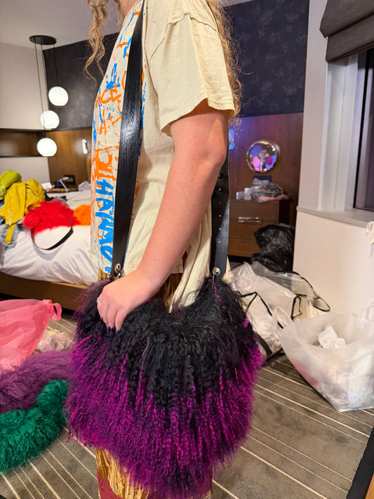 Tibetan Lamb Fur Purse(pink&black)￼