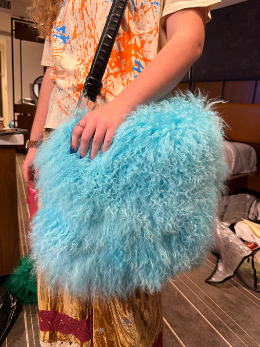 Tibetan Lamb Fur Purse(Light blue)