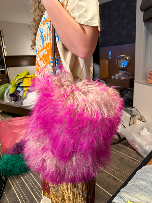 Tibetan Lamb Fur Purse(Fusia &pink)