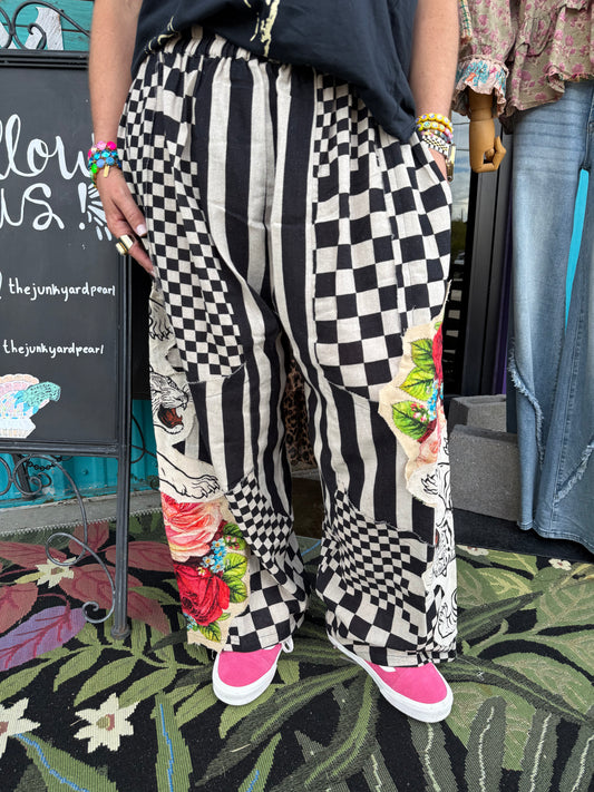 Stripe n Check Pants With Tiger Patches