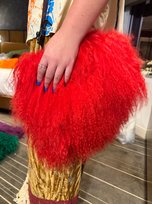 Mini Tibetan Lamb Fur Purse(Red)￼