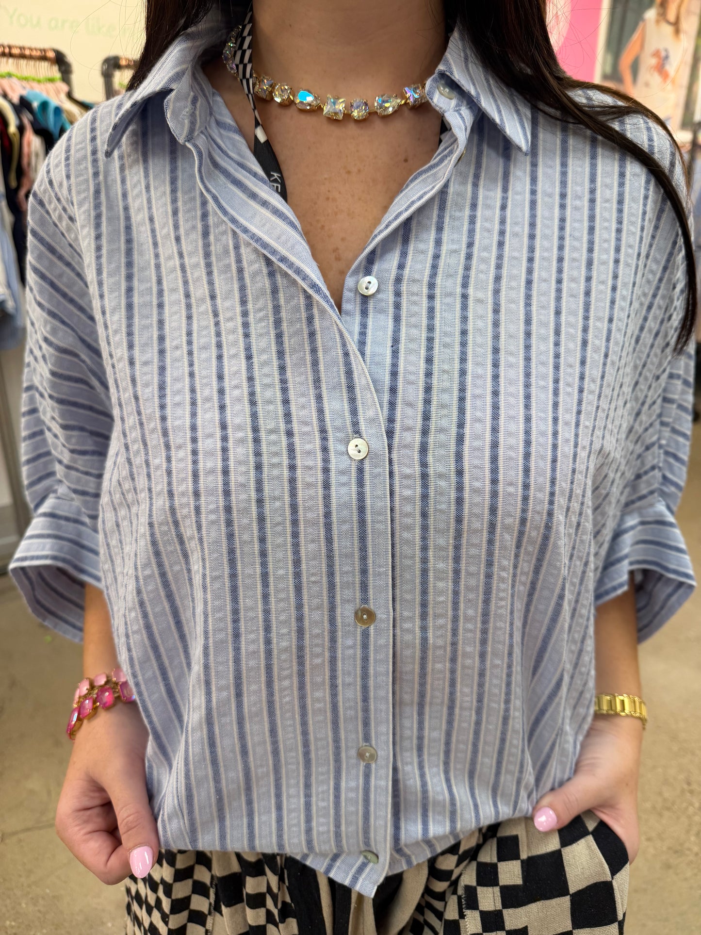 Pre Order: Ocean Blue collared blouse