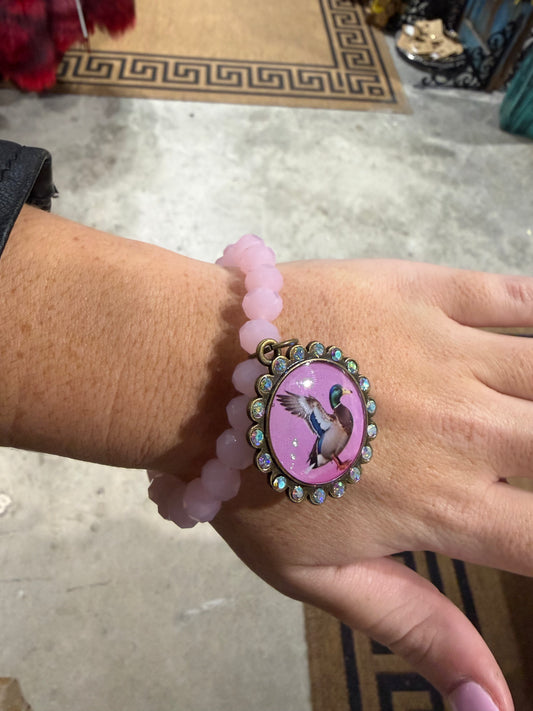 Pink Beaded Duck Stretch Bracelet