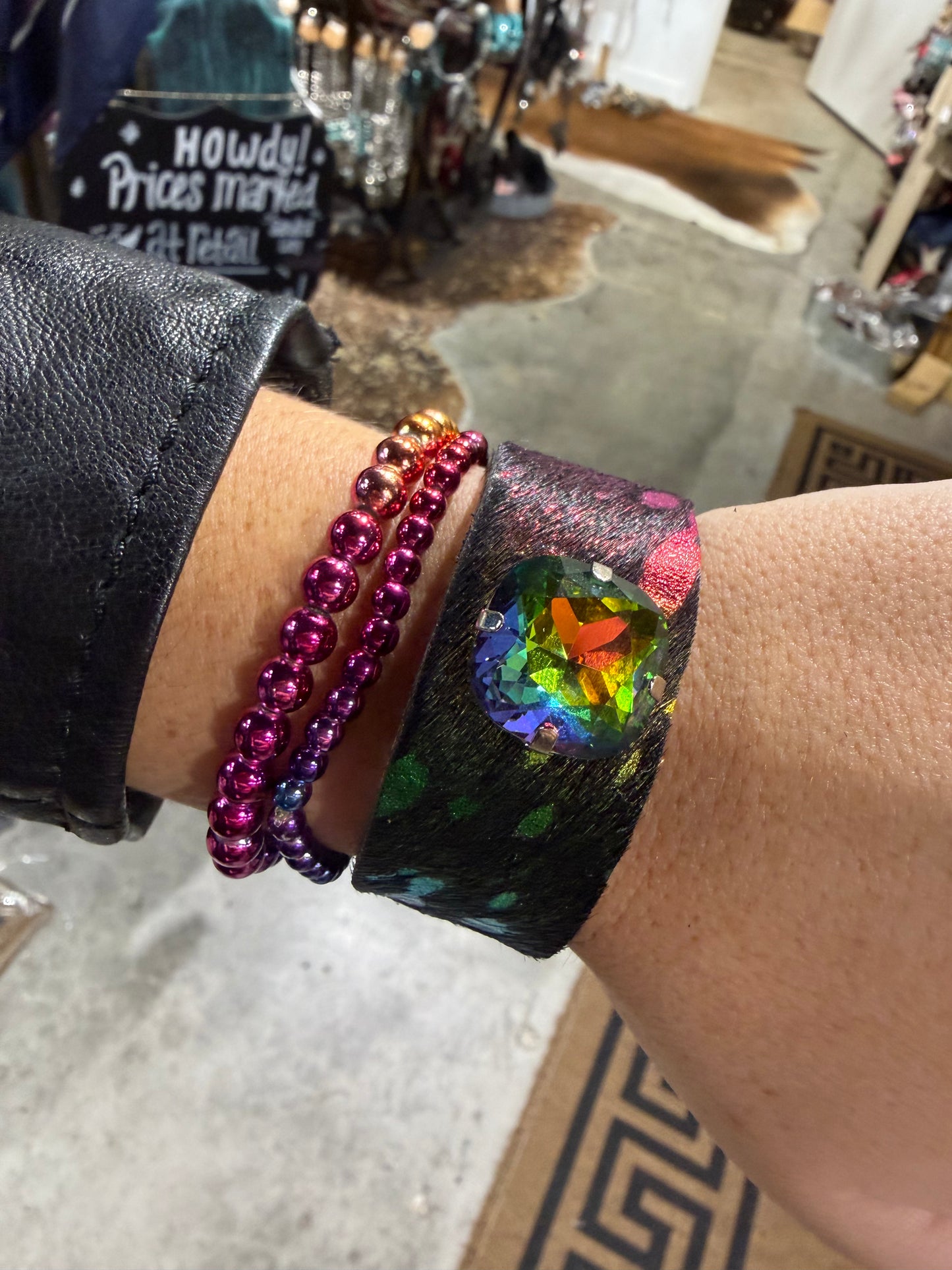 Tie Die Stretch & Leather Bracelet