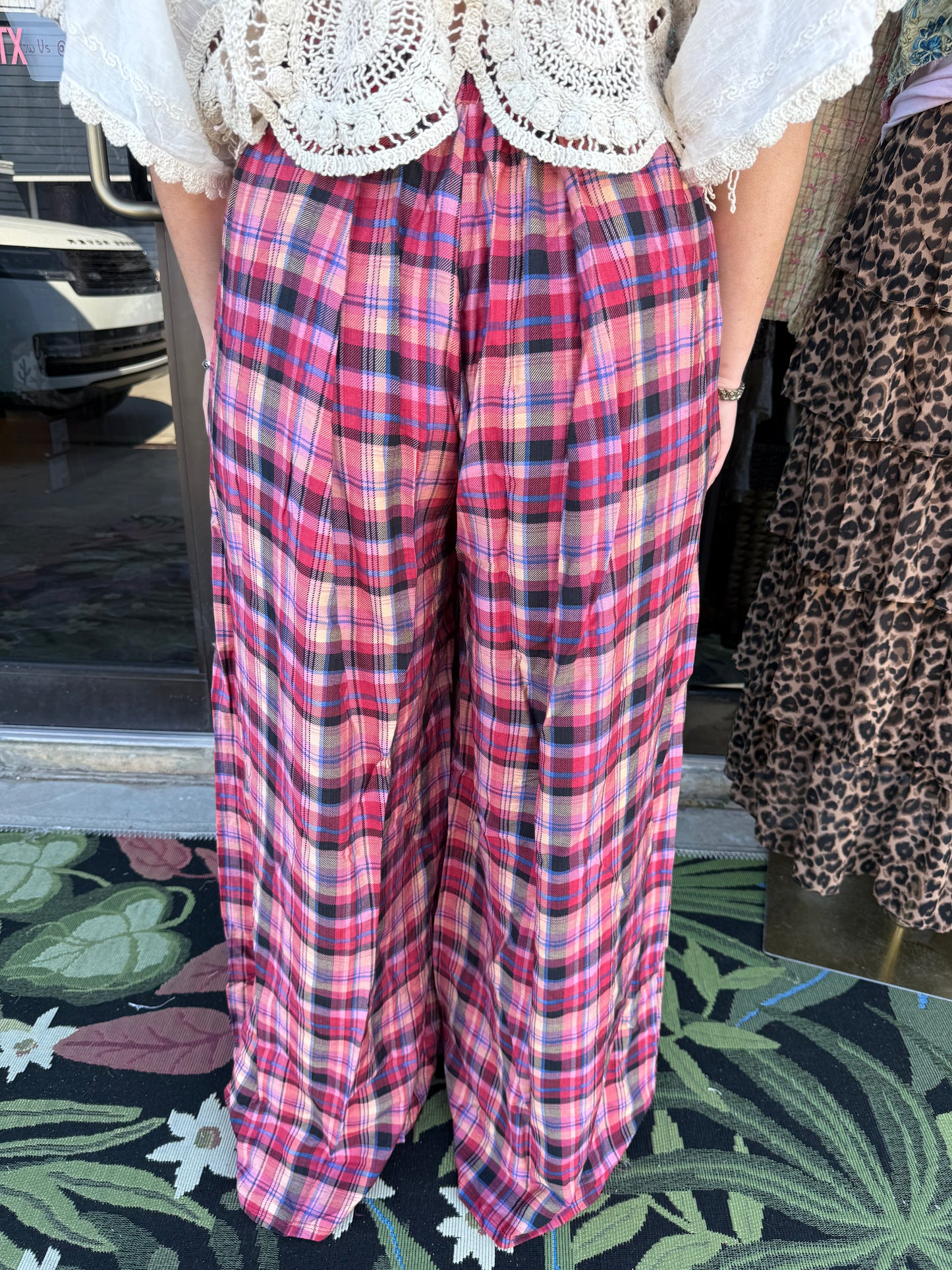 PLAID WIDE LEG PANTS