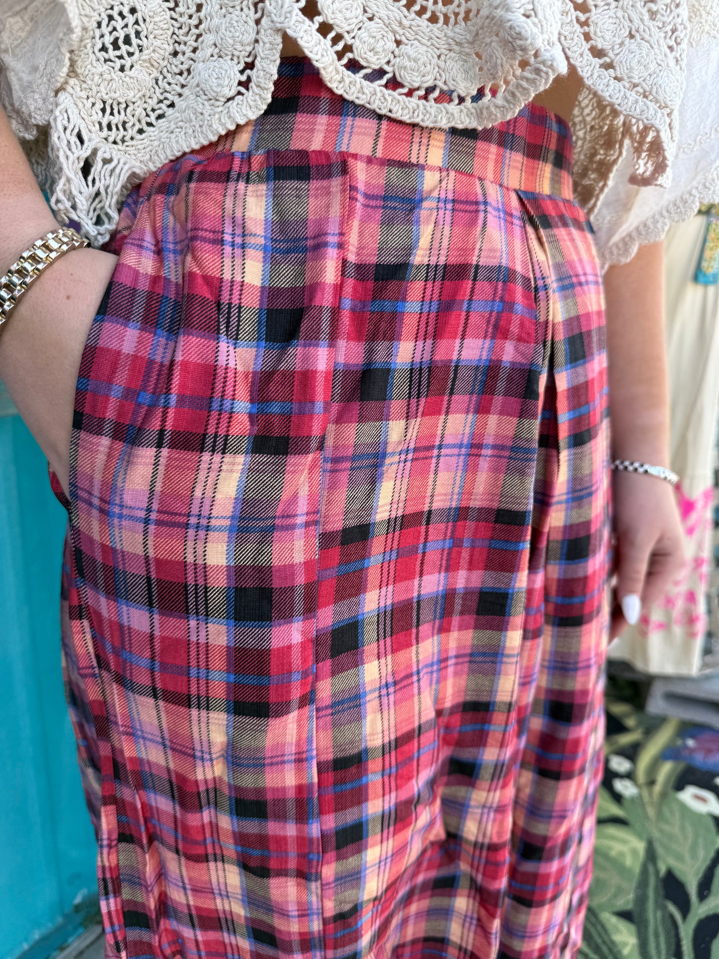 PLAID WIDE LEG PANTS