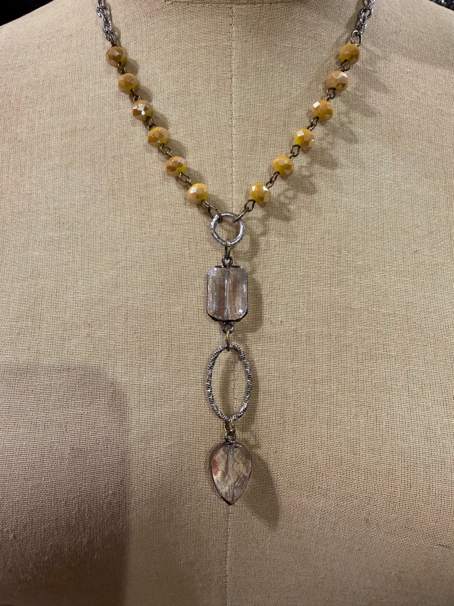 Yellow Bead Clear Drop Necklace
