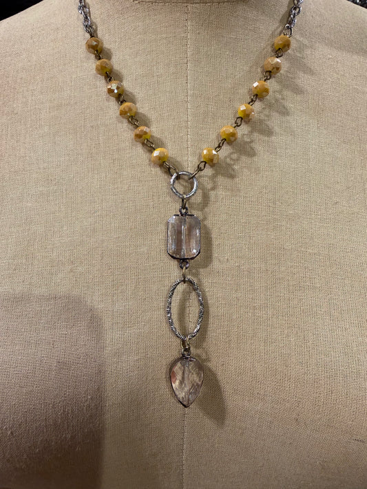 Yellow Bead Clear Drop Necklace