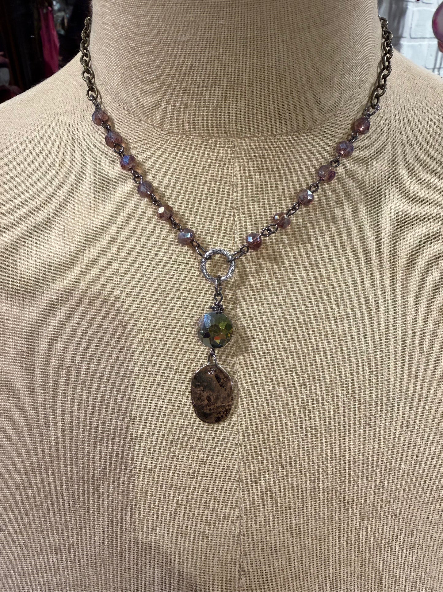 Purple Bead Iridescent Drop Necklace